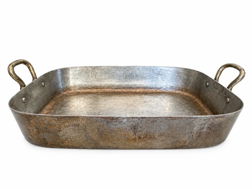 Vintage Solid Copper Rectangular Roasting Tray Pan Side Handles